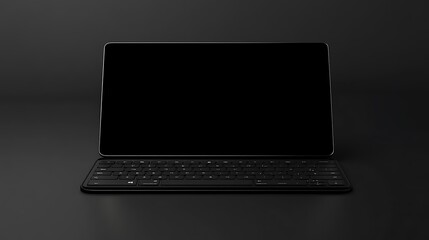 Wall Mural - Black Tablet Computer with Keyboard on Black Background