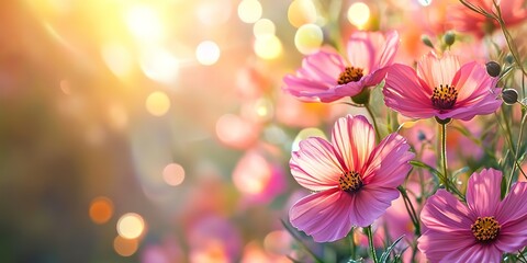 spring summer background with bright beautiful flowers