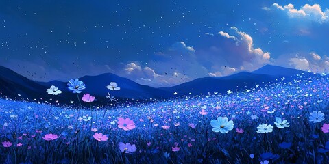 Wall Mural - beautiful cosmos flower field