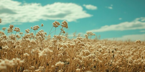 Poster - Scenic sight of buckwheat field beneath clear skies 