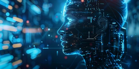 Poster - AI and machine learning technology concept with data analysis and digital information flow