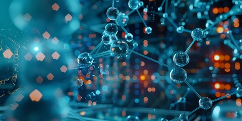 Leinwandbilder - Dynamic visualization of a molecule, with animated bonds and atoms, set against a high-tech lab environment