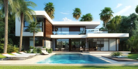 Poster - modern house with palm tree