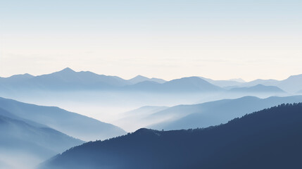 Poster - Misty Blue Mountain Layers With Soft Cloudy Sky