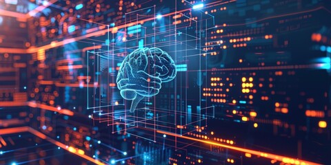 Poster - Futuristic machine learning concept with abstract digital data processing on a technological background