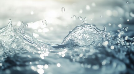Poster - captivating close-up of water splashes creating ripples under soft morning light on a serene surface