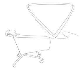 Poster - One continuous line of speech bubble with Shopping Cart. Thin Line Illustration vector concept. Contour Drawing Creative ideas.