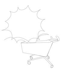 Poster - One continuous line of speech bubble with Shopping Cart. Thin Line Illustration vector concept. Contour Drawing Creative ideas.
