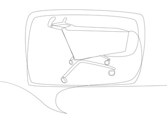 Poster - One continuous line of speech bubble with Shopping Cart. Thin Line Illustration vector concept. Contour Drawing Creative ideas.
