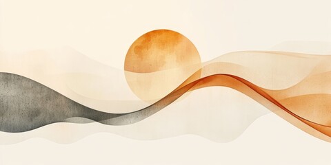 Poster - Abstract Watercolor Artwork with Circular and Wavy Shapes in Earthy Tones