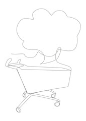 Poster - One continuous line of speech bubble with Shopping Cart. Thin Line Illustration vector concept. Contour Drawing Creative ideas.