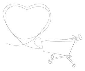 Poster - One continuous line of speech bubble with Shopping Cart. Thin Line Illustration vector concept. Contour Drawing Creative ideas.