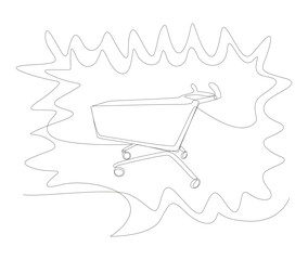 Poster - One continuous line of speech bubble with Shopping Cart. Thin Line Illustration vector concept. Contour Drawing Creative ideas.