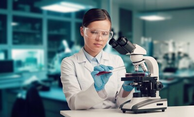 Canvas Print - Biochemical research scientist conducting research in laboratory