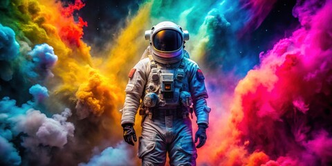 Wall Mural - art of astronaut with colorful smoke background, astronaut, space, colorful, smoke, galaxy, universe