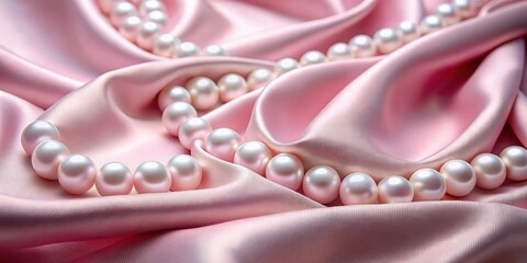 Sticker - Luminous pearls on pink silk satin fabric, luxurious, elegant, pearls, shiny, silk, satin, pink, fabric, texture, beautiful