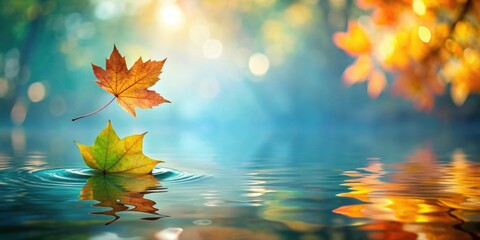 Poster - Leaves floating gracefully on tranquil water , nature, serene, peaceful, pond, lake, reflection, green, floating, beauty