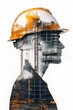 © EdvvinStudios - Construction worker with building under construction double exposure portrait