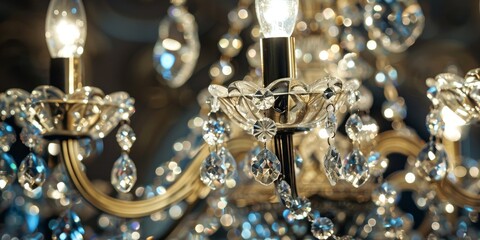 Aufkleber - A close-up of a vintage chandelier with intricate crystal details, evoking elegance and luxury in interior design