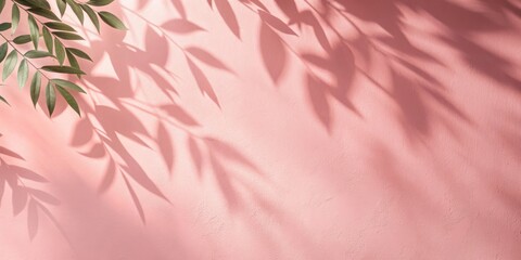 Poster - Premium abstract light pink wall summer background with the shadow of leaves , pink, wall, abstract, premium, summer