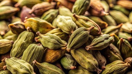 Sticker - A close-up shot of cardamom and cloves in bulk, spices, ingredients, food, aromatic, seasoning, kitchen, cooking, organic