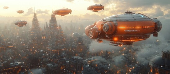 Wall Mural - Futuristic Cityscape with Flying Vehicles