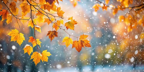 Sticker - First snowfall of the season in autumn, snow, autumn, winter, cold, weather, nature, season, landscape, frost, leaves, trees