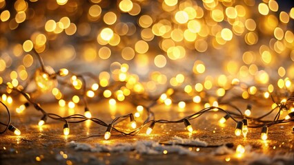 Poster - Beautiful golden Christmas lights with blurred background, festive, holidays, decorations, glowing, sparkling, warm