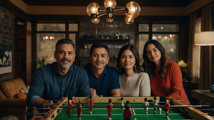 Wall Mural - family portrait in Game room with foosball table background