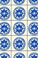 Poster - Blue and White Geometric Pattern Tile Seamless Background