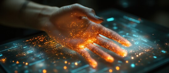 Wall Mural - Hand Interacting with Digital Interface