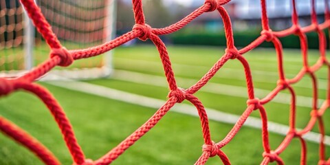 Close-up of a football goal net made of red ropes, soccer, net, goal, football, ropes, red, close-up, macro, sports, competition