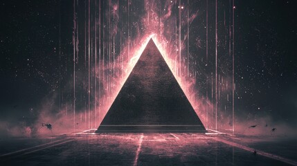 Futuristic Pyramid with Pink Glow and Flying Creatures