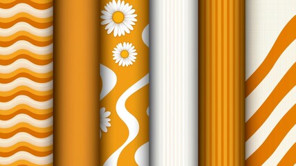 Sticker - A series of orange and white striped and floral patterns