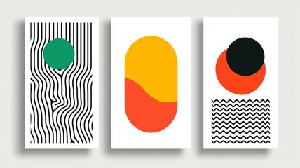 Poster - Three abstract paintings with different shapes and colors