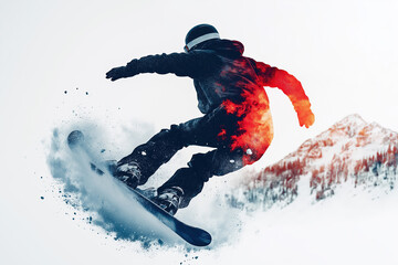 Snowboarder performing a spectacular stunt with a burning soul effect