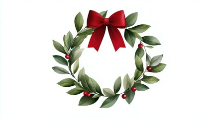 Sticker - A wreath with a red bow and green leaves