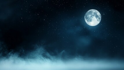 Wall Mural - a large moon is shining brightly in the night sky, surrounded by a hazy mist