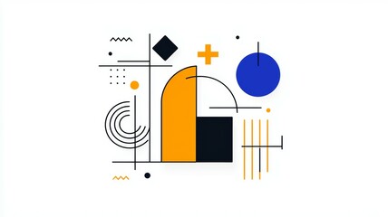 Poster - A colorful abstract design with a blue circle and a yellow square