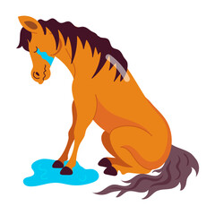 Wall Mural - Comic style sticker of crying horse 