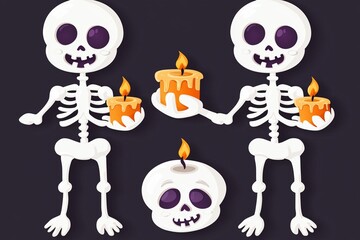 Wall Mural - Cute Skeleton Characters Holding Candles for Halloween