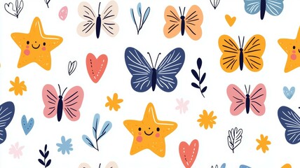 Poster - A colorful butterfly pattern with a star and hearts