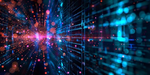 Poster - Abstract machine learning concept with AI technology and digital data flow on a technological background