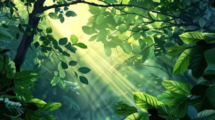 Wall Mural - Lush green leaves with sunlight shining through.