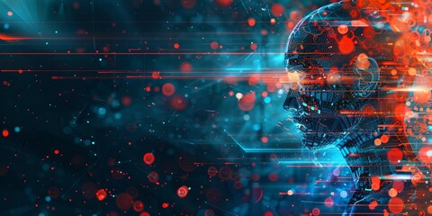 Poster - Abstract machine learning concept with AI technology and digital data flow on a technological background