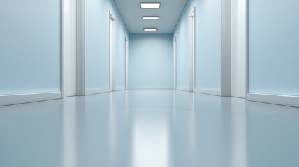 Wall Mural - A long hallway with white walls and white doors