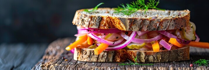 Poster - Pickled herring sandwich featuring pickled onions and carrots, a traditional Scandinavian treat.