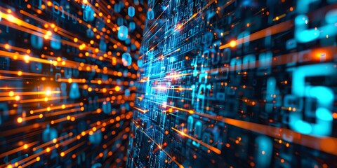 Poster - Futuristic machine learning and AI technology concept with digital data flow on abstract background
