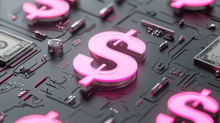 Illuminated Dollar Signs Symbolizing Financial Success in E Commerce Dynamic 3D Illustrati