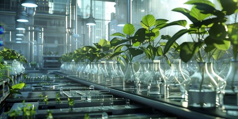 Wall Mural - visual metaphor of an agriculture lab with plant genetics research and agricultural biotechnology